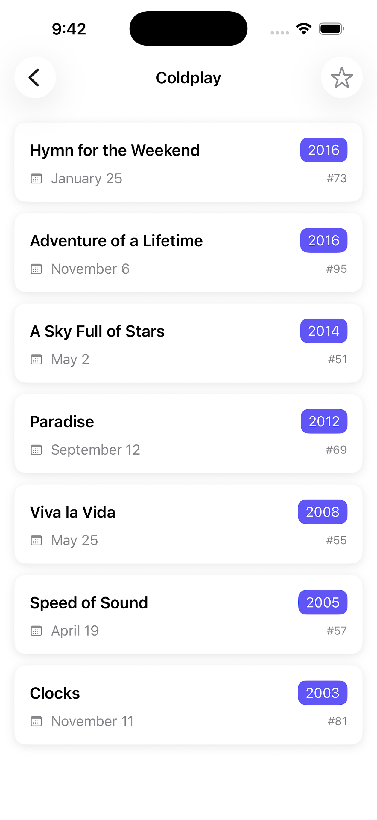 Today in Music! app song detail screen